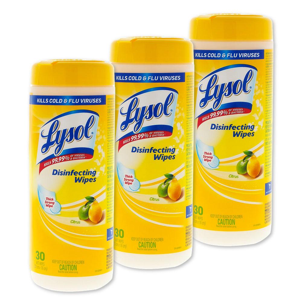 Lysol Citrus Disinfecting Wipes (3 x 30 Pre-Moistened Wipes) - SafeTMed
