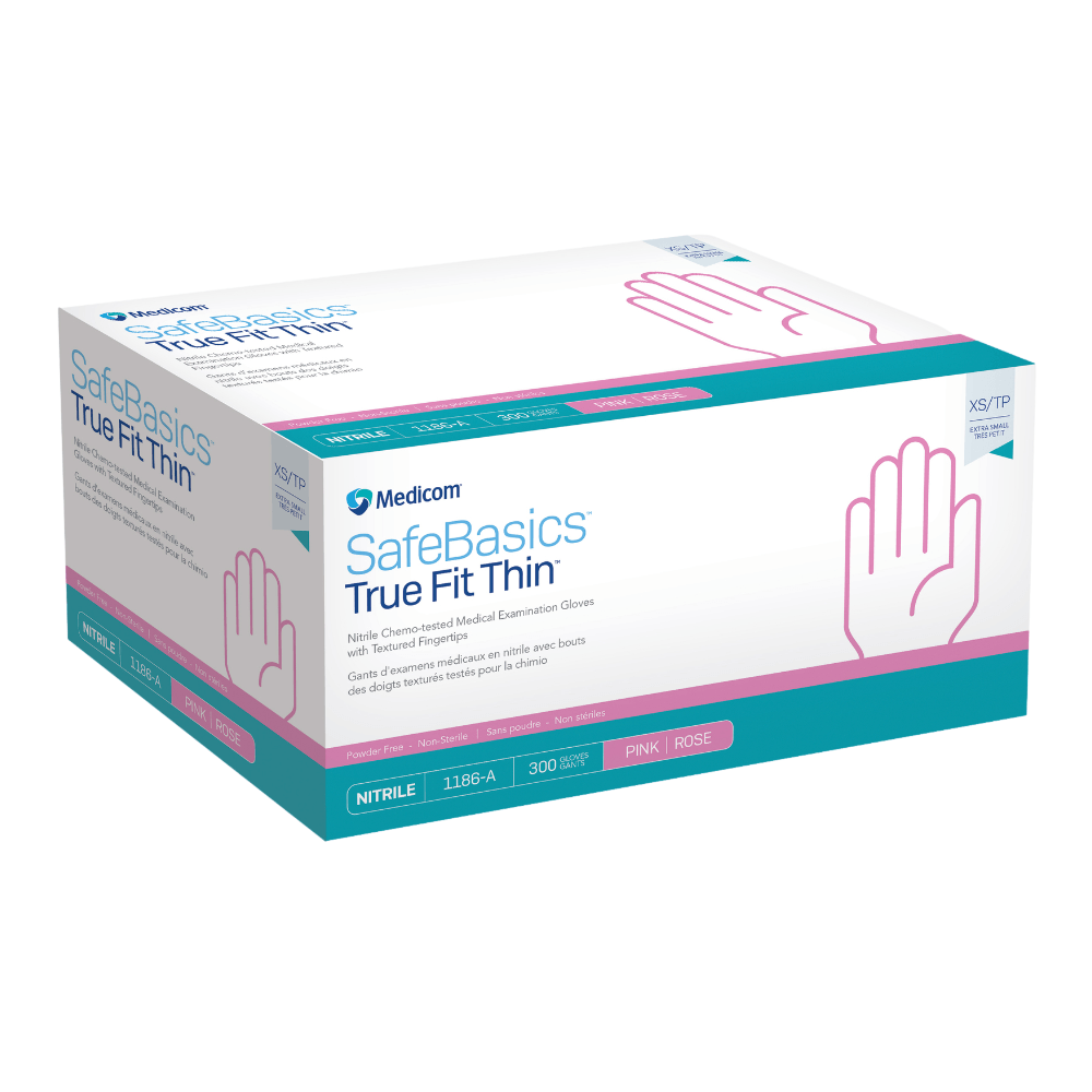Medicom SafeBasics® True Fit Thin™ 2.5 mil Pink Nitrile Gloves (300 pack) S/M/L/XL - SafeTMed