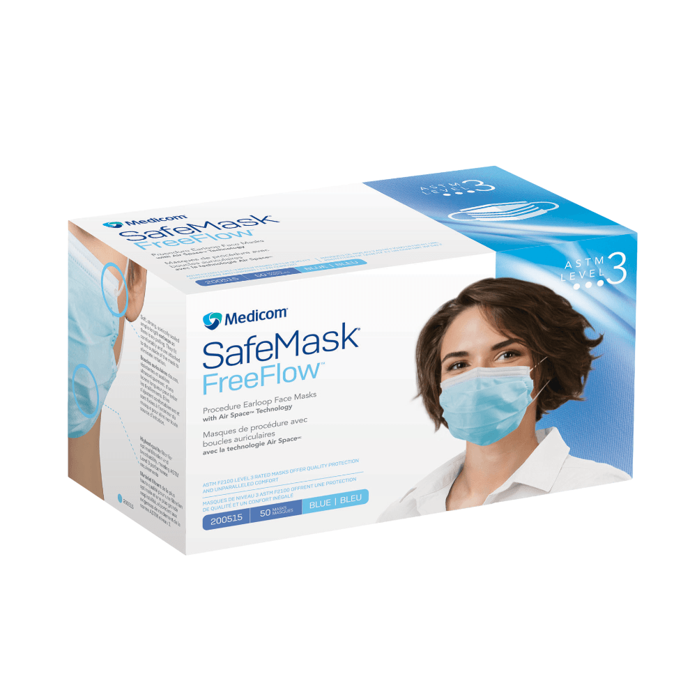 Medicom SafeMask® FreeFlow Procedure Earloop Face Mask (blue) ASTM Level 3 - SafeTMed