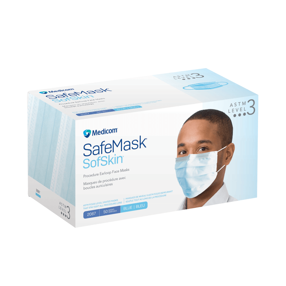 Medicom SafeMask® SofSkin Procedure Earloop Face Mask (blue) ASTM Level 3 - SafeTMed