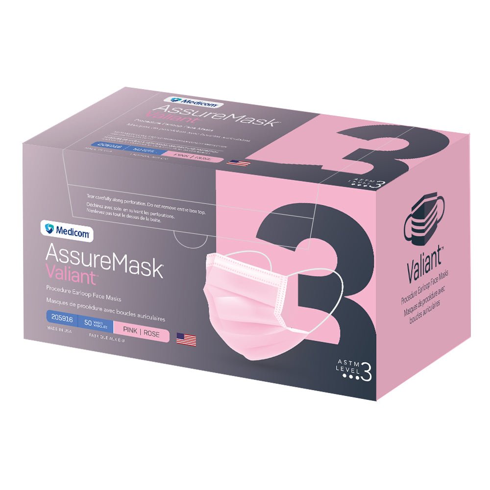 Pink Medicom AssureMask Valiant™ ASTM Level 3 Face Masks - SafeTMed