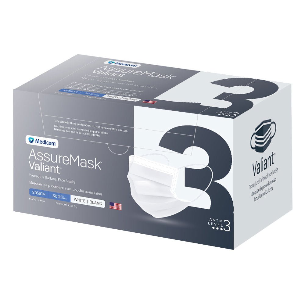 White Medicom AssureMask Valiant™ ASTM Level 3 Face Masks - SafeTMed