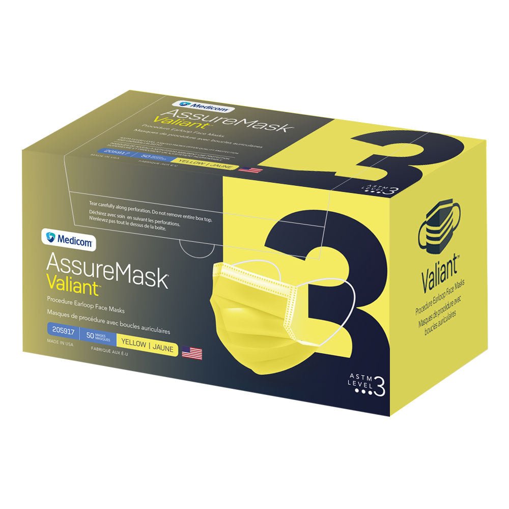 Yellow Medicom AssureMask Valiant™ ASTM Level 3 Face Masks - SafeTMed